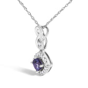 Bids.com 10K White Gold Blue Purple Tanzanite and Diamond Accent Cushion Drop Pendant Necklace - 18" Inches Necklaces