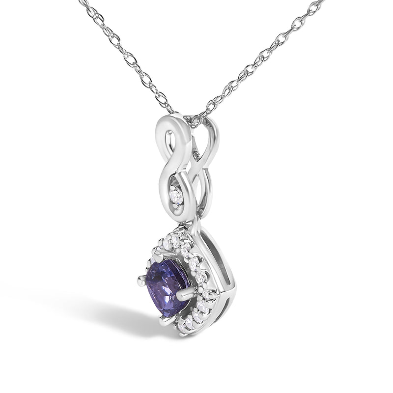 Bids.com 10K White Gold Blue Purple Tanzanite and Diamond Accent Cushion Drop Pendant Necklace - 18" Inches Necklaces