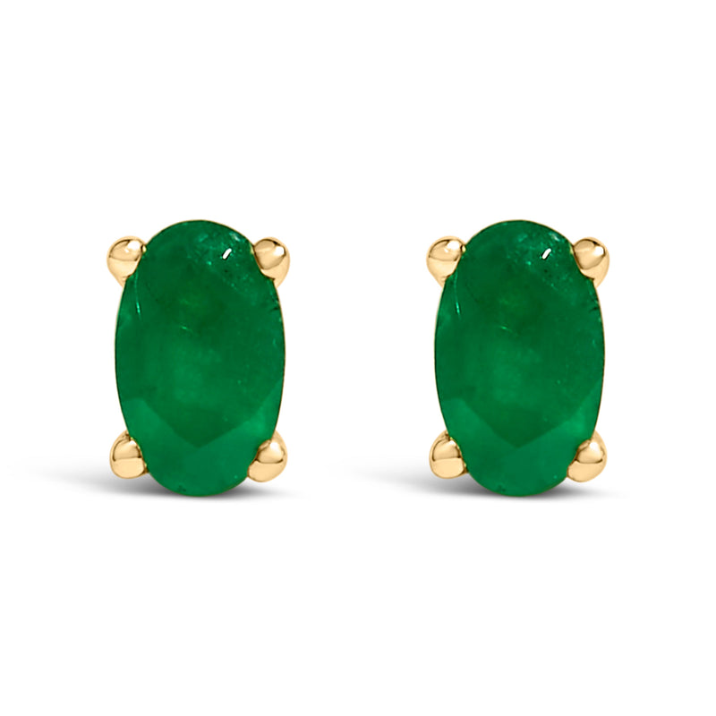Bids.com 14K White Gold 5x3 MM Oval Green Emerald Solitaire Stud Earrings Earrings