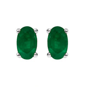 Bids.com 14K White Gold 5x3 MM Oval Green Emerald Solitaire Stud Earrings Earrings