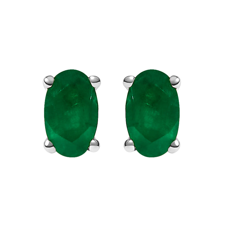Bids.com 14K White Gold 5x3 MM Oval Green Emerald Solitaire Stud Earrings Earrings