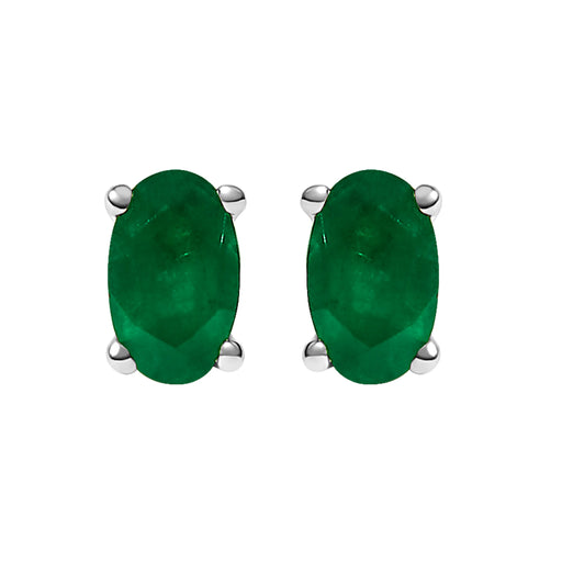 Bids.com 14K White Gold 5x3 MM Oval Green Emerald Solitaire Stud Earrings Earrings