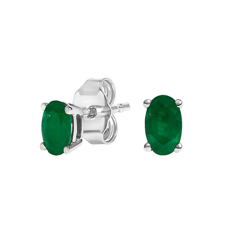Bids.com 14K White Gold 5x3 MM Oval Green Emerald Solitaire Stud Earrings Earrings