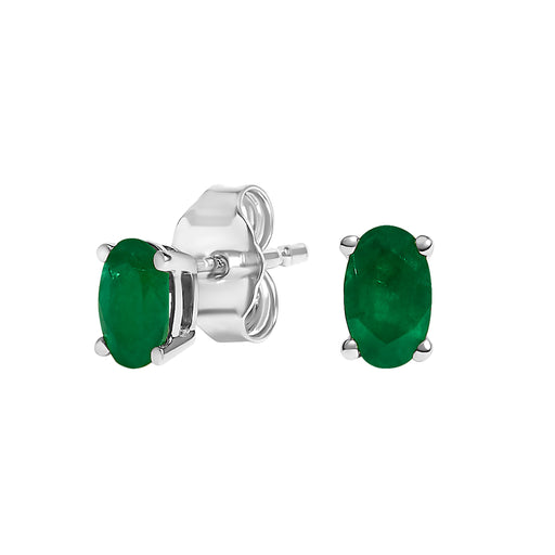 Bids.com 14K White Gold 5x3 MM Oval Green Emerald Solitaire Stud Earrings Earrings