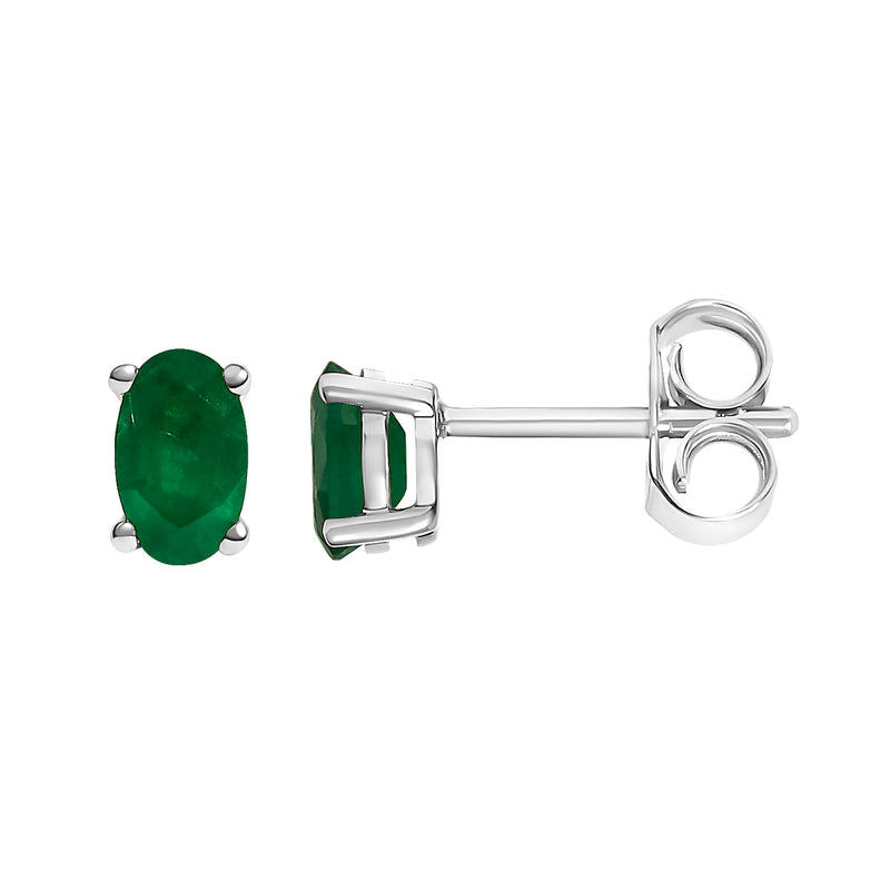 Bids.com 14K White Gold 5x3 MM Oval Green Emerald Solitaire Stud Earrings Earrings