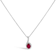 Bids.com 10K White Gold Red Ruby and Diamond Accent Teardrop Pendant Necklace - 18" Inches Necklaces