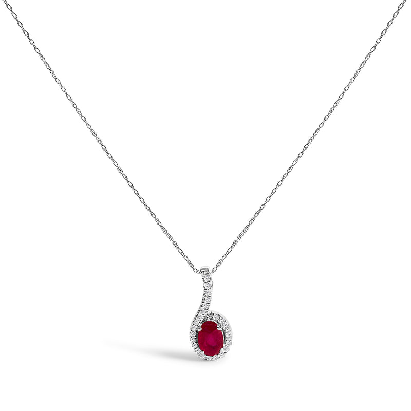 Bids.com 10K White Gold Red Ruby and Diamond Accent Teardrop Pendant Necklace - 18" Inches Necklaces