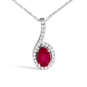 Bids.com 10K White Gold Red Ruby and Diamond Accent Teardrop Pendant Necklace - 18" Inches Necklaces