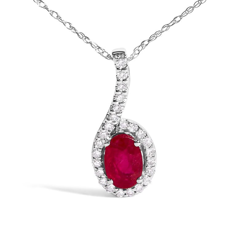 Bids.com 10K White Gold Red Ruby and Diamond Accent Teardrop Pendant Necklace - 18" Inches Necklaces