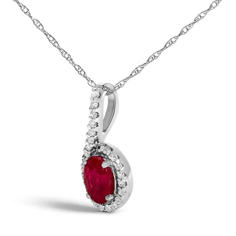 Bids.com 10K White Gold Red Ruby and Diamond Accent Teardrop Pendant Necklace - 18" Inches Necklaces