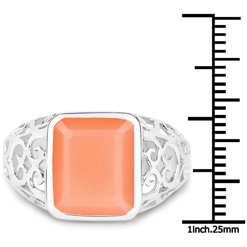 Bids.com 5.75 Carat Genuine Peach Moonstone .925 Sterling Silver Ring Rings
