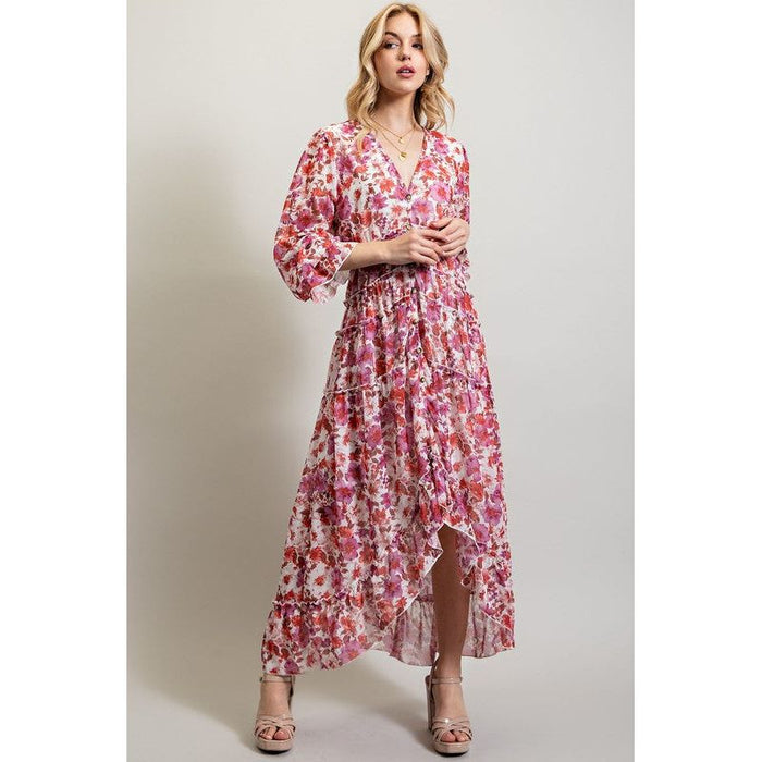 BOHEMIAN FLORAL HIGH AND LOW MAXI DRESS