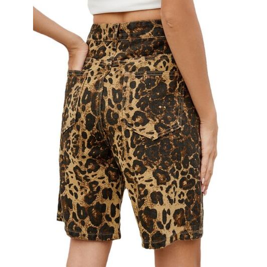 Mill's Beauty Supply Leopard High Waist Denim Shorts