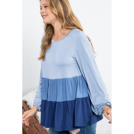 COLOR BLOCK RUFFLE TIERED SWING TOP