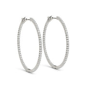 Bids.com 14k White Gold Slim Two Sided Diamond Hoop Earrings (1 1/2 cttw) Earrings