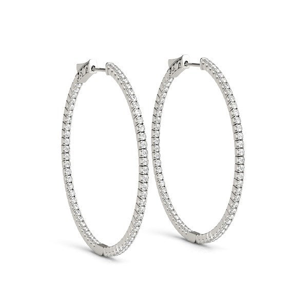 Bids.com 14k White Gold Slim Two Sided Diamond Hoop Earrings (1 1/2 cttw) Earrings
