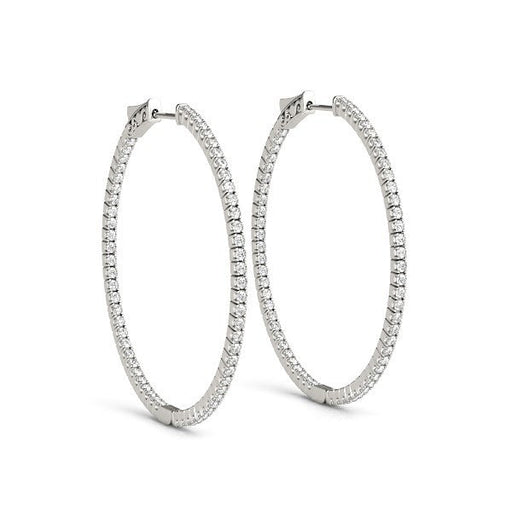 Bids.com 14k White Gold Slim Two Sided Diamond Hoop Earrings (1 1/2 cttw) Earrings