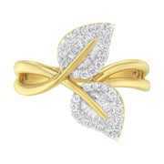 Bids.com 10K Yellow Gold 3/8 Cttw Round and Baguette-Cut Diamond Leaf Cocktail Ring - Size 7 (I-J Color, I1-I2 Clarity) Rings