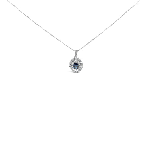 Bids.com 14K White Gold Oval Blue Sapphire and 3/4 Cttw Diamond Halo Pendant Necklace Necklaces