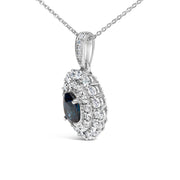 Bids.com 14K White Gold Oval Blue Sapphire and 3/4 Cttw Diamond Halo Pendant Necklace Necklaces