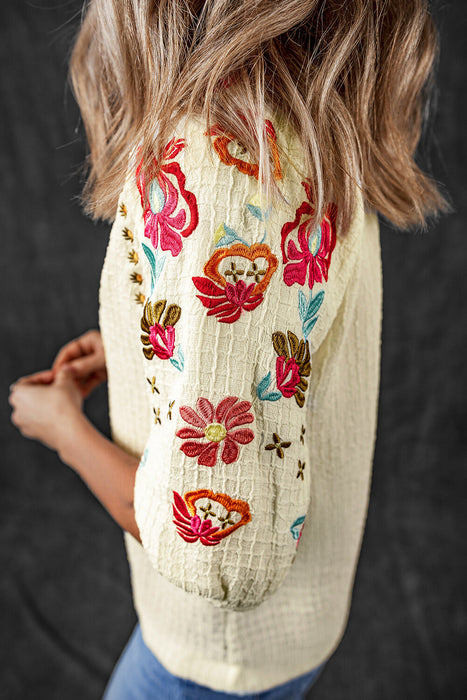 Floral Embroidered Puff Sleeve Blouse