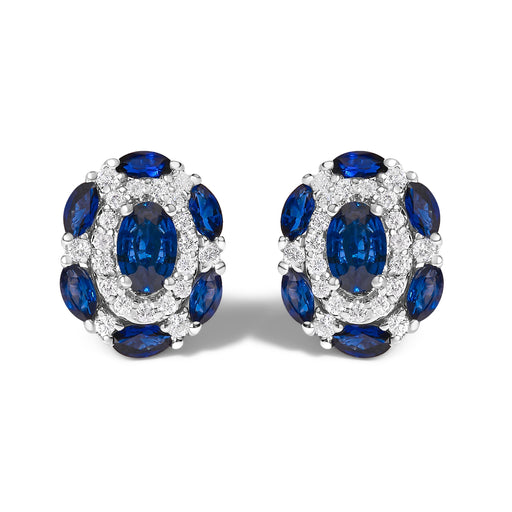 Bids.com 14K White Gold Blue Sapphire and Diamond Vintage Style Stud Earrings (G-H Color, SI2-I1 Clarity) Earrings