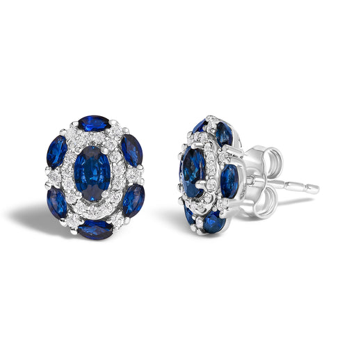 Bids.com 14K White Gold Blue Sapphire and Diamond Vintage Style Stud Earrings (G-H Color, SI2-I1 Clarity) Earrings