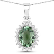 Bids.com 1.39 Carat Genuine Green Tourmaline and White Diamond 14K White Gold Pendant Pendants