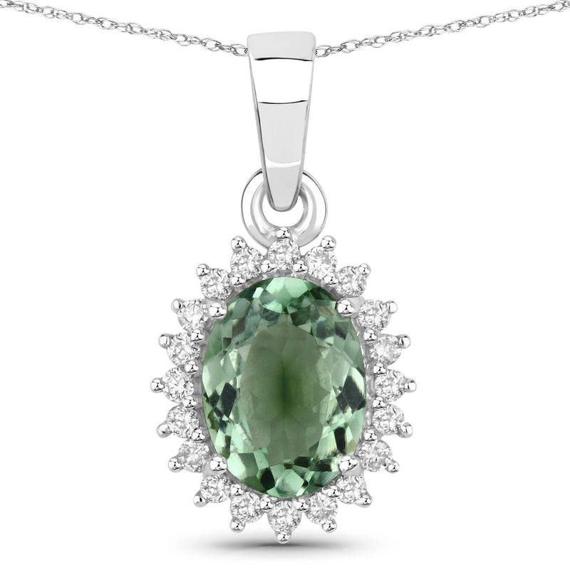 Bids.com 1.39 Carat Genuine Green Tourmaline and White Diamond 14K White Gold Pendant Pendants