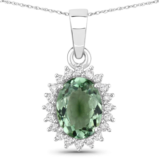 Bids.com 1.39 Carat Genuine Green Tourmaline and White Diamond 14K White Gold Pendant Pendants