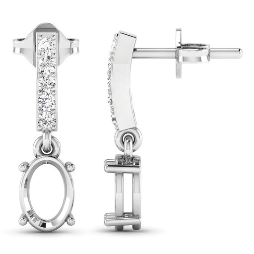 Bids.com 0.14 Carat Genuine White Diamond 14K White Gold Semi Mount Earrings - holds 7x5mm Oval Gemstones Earrings