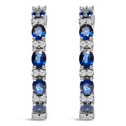 Bids.com 14K White Gold 4x3mm Oval Blue Sapphire and 1/4 Cttw Diamond Alternating Hoop Earring (I-J Color, SI2-I1 Clarity) Earrings