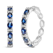 Bids.com 14K White Gold 4x3mm Oval Blue Sapphire and 1/4 Cttw Diamond Alternating Hoop Earring (I-J Color, SI2-I1 Clarity) Earrings