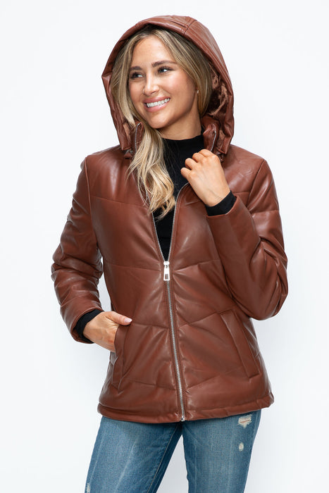 Pocketed Zip Up Puffer Jacket with Removable Hood