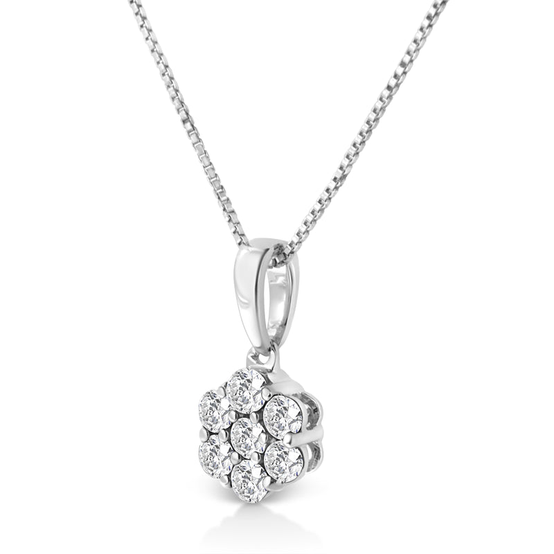 Bids.com 14KT White Gold 1/2 cttw Diamond Floral Cluster Pendant Necklace (HI, SI2-I1) Necklaces