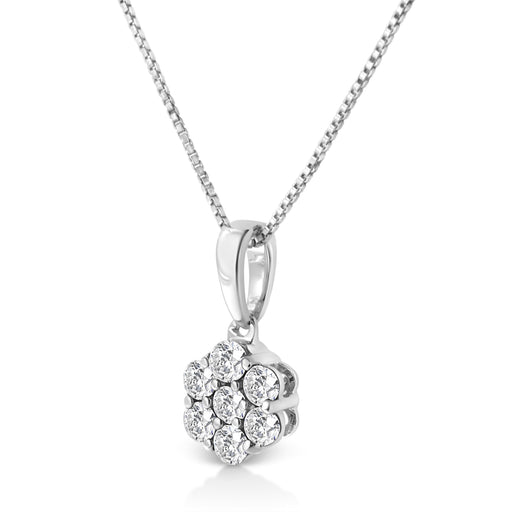 Bids.com 14KT White Gold 1/2 cttw Diamond Floral Cluster Pendant Necklace (HI, SI2-I1) Necklaces White Smoke White.Gold / 18