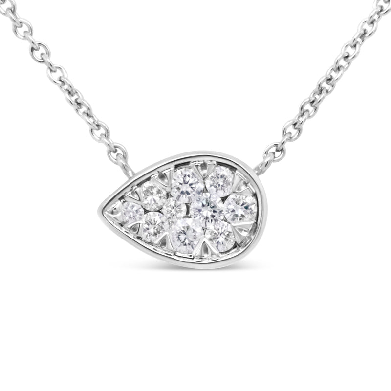 Bids.com 14K White Gold 1/4 Cttw Round Diamond Composite Teardrop Shape 18" Pendant Necklace - (G-H Color, SI2-I1 Clarity) Necklaces