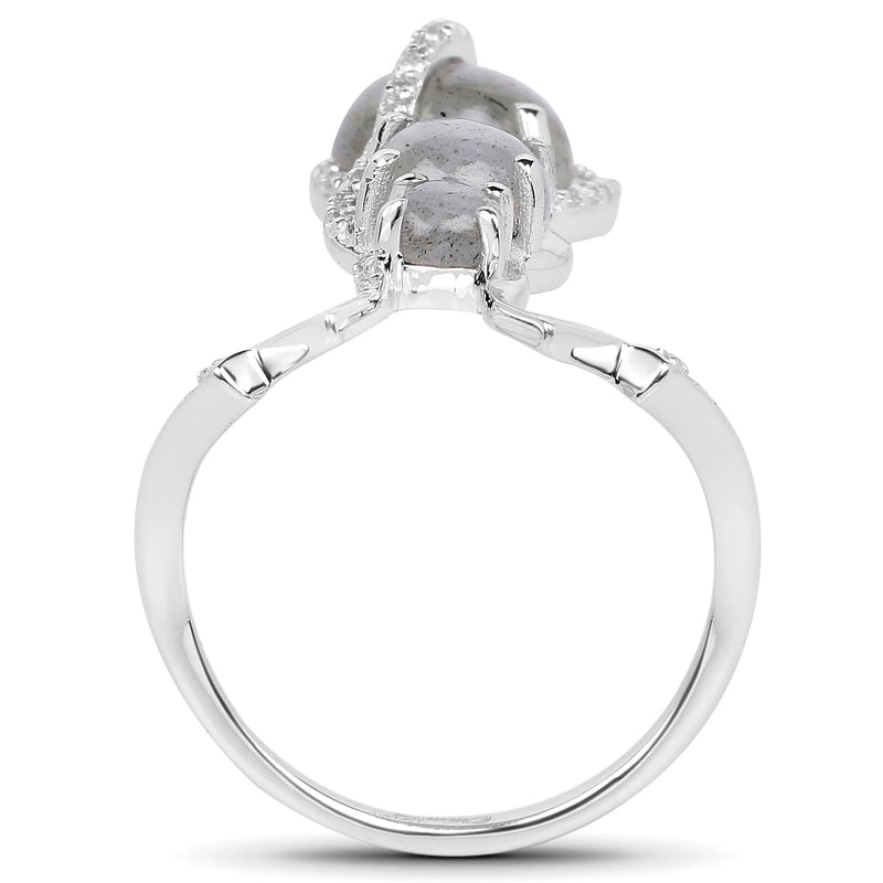 Bids.com 2.79 Carat Genuine Labradorite And White Topaz .925 Sterling Silver Ring Rings