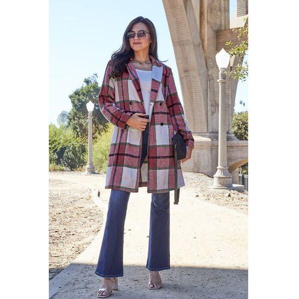 Plaid Button Up Lapel Collar Coat