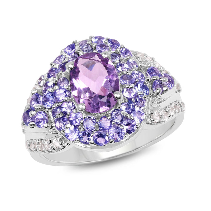 Bids.com 2.88 Carat Genuine Amethyst, Tanzanite & White Topaz .925 Sterling Silver Ring Rings