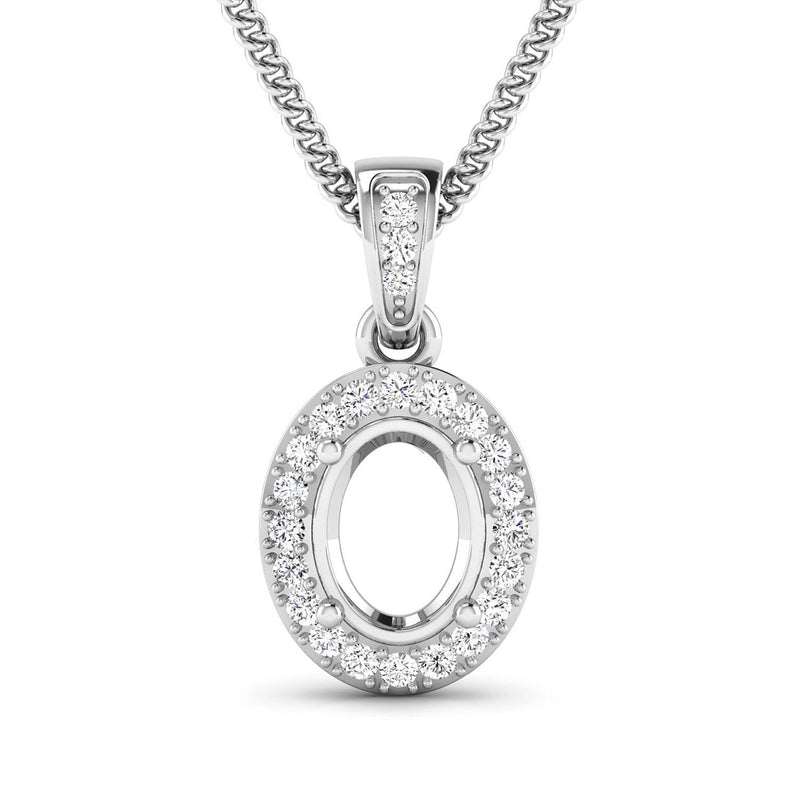 Bids.com 0.18 Carat Genuine White Diamond 14K White Gold Semi Mount Pendant - holds 8x6mm Oval Gemstone Pendants