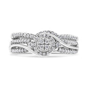 Bids.com .925 Sterling Silver 1/3 Cttw Composite Diamond Frame Bypass Bridal Set Ring and Band (I-J Color, I2-I3 Clarity) - Ring Size 7 Rings
