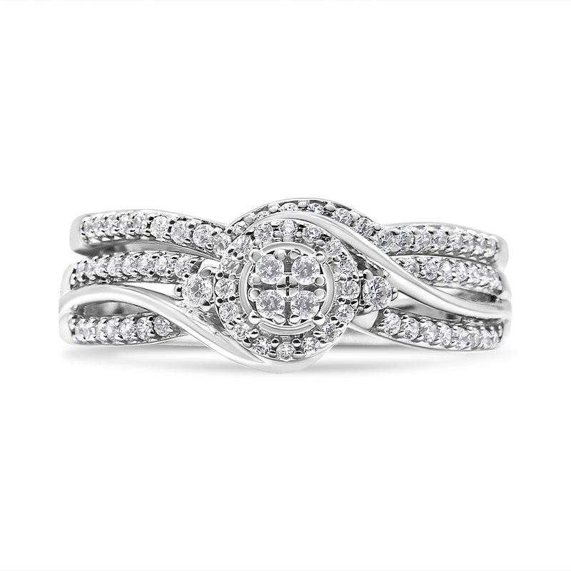 Bids.com .925 Sterling Silver 1/3 Cttw Composite Diamond Frame Bypass Bridal Set Ring and Band (I-J Color, I2-I3 Clarity) - Ring Size 7 Rings
