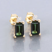 Bids.com 1.24 Carat Genuine Green Tourmaline and White Diamond 14K Yellow Gold Earrings Earrings