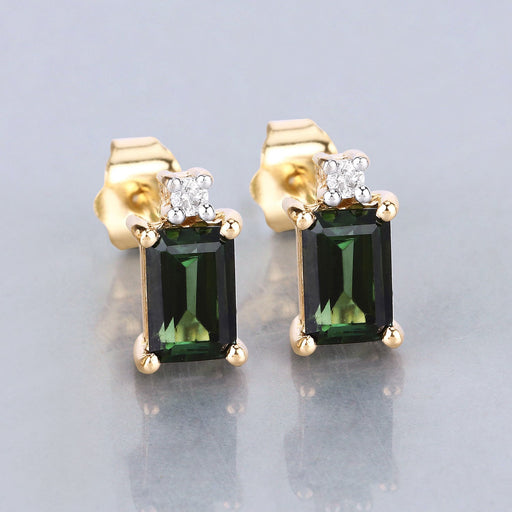 Bids.com 1.24 Carat Genuine Green Tourmaline and White Diamond 14K Yellow Gold Earrings Earrings