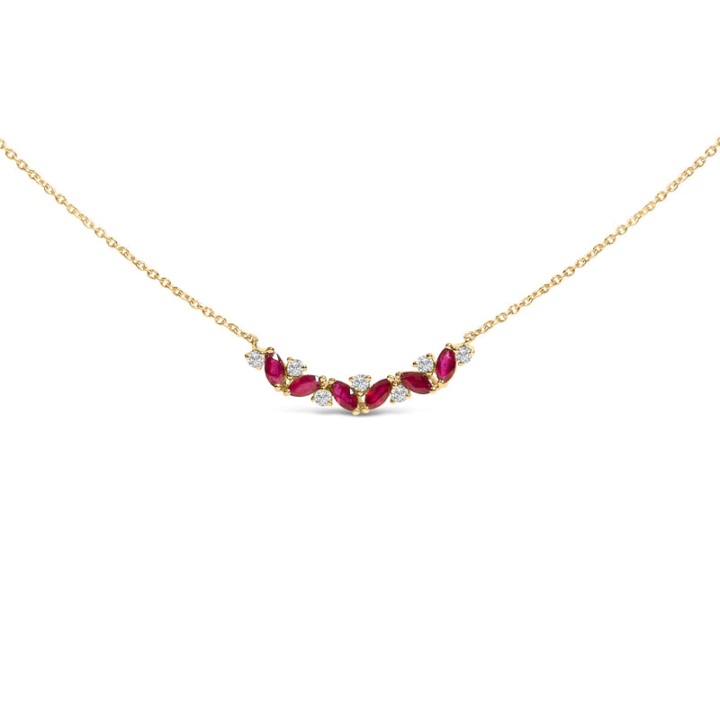 Bids.com 14K Yellow Gold Red Ruby and Diamond Trio Bar Line Necklace (I-J Color, SI2-I1 Clarity) - 18 inch Necklaces