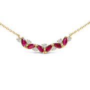 Bids.com 14K Yellow Gold Red Ruby and Diamond Trio Bar Line Necklace (I-J Color, SI2-I1 Clarity) - 18 inch Necklaces