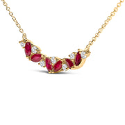 Bids.com 14K Yellow Gold Red Ruby and Diamond Trio Bar Line Necklace (I-J Color, SI2-I1 Clarity) - 18 inch Necklaces