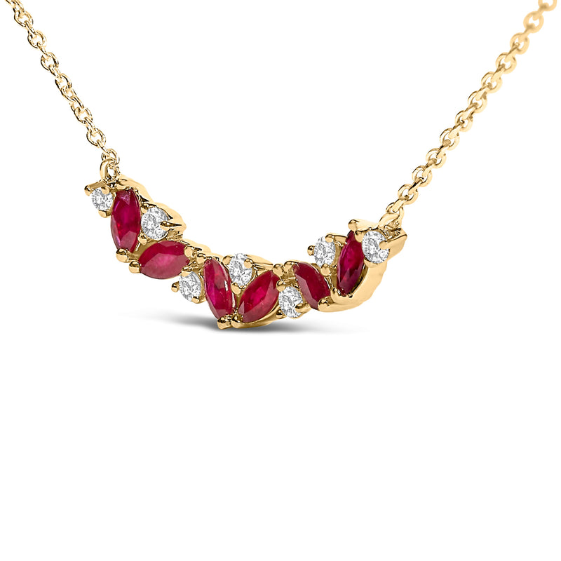 Bids.com 14K Yellow Gold Red Ruby and Diamond Trio Bar Line Necklace (I-J Color, SI2-I1 Clarity) - 18 inch Necklaces