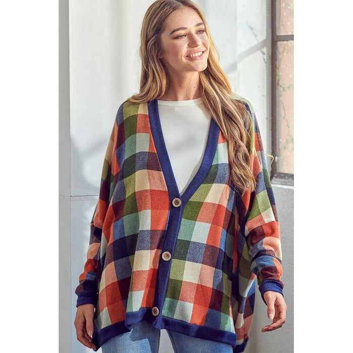 Plaid Buttondown Boxy Cardigan